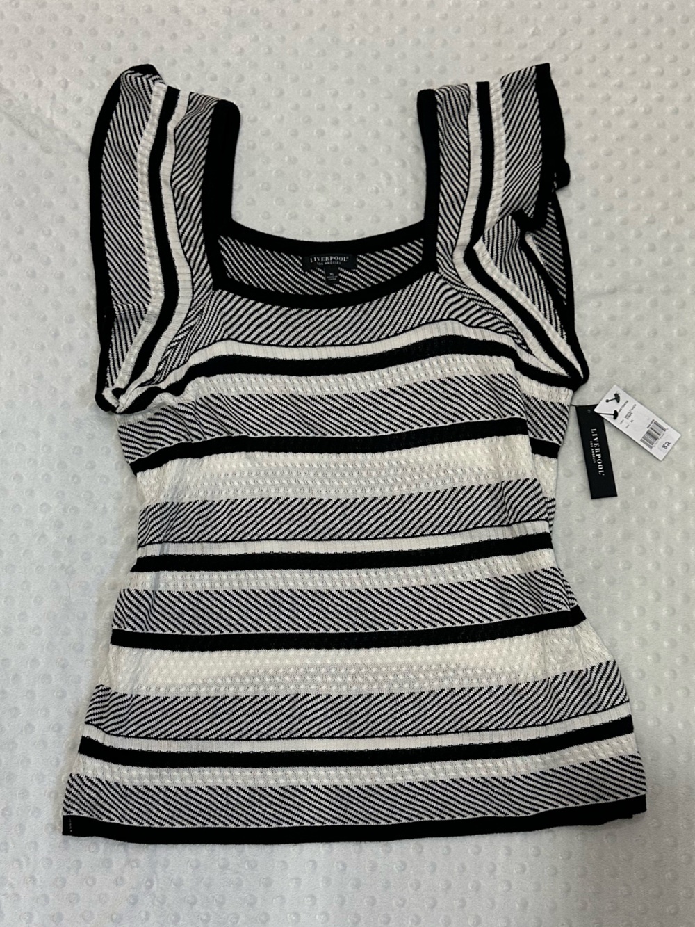 Liverpool Black and White Striped Knit Square-Neck Top (XL)